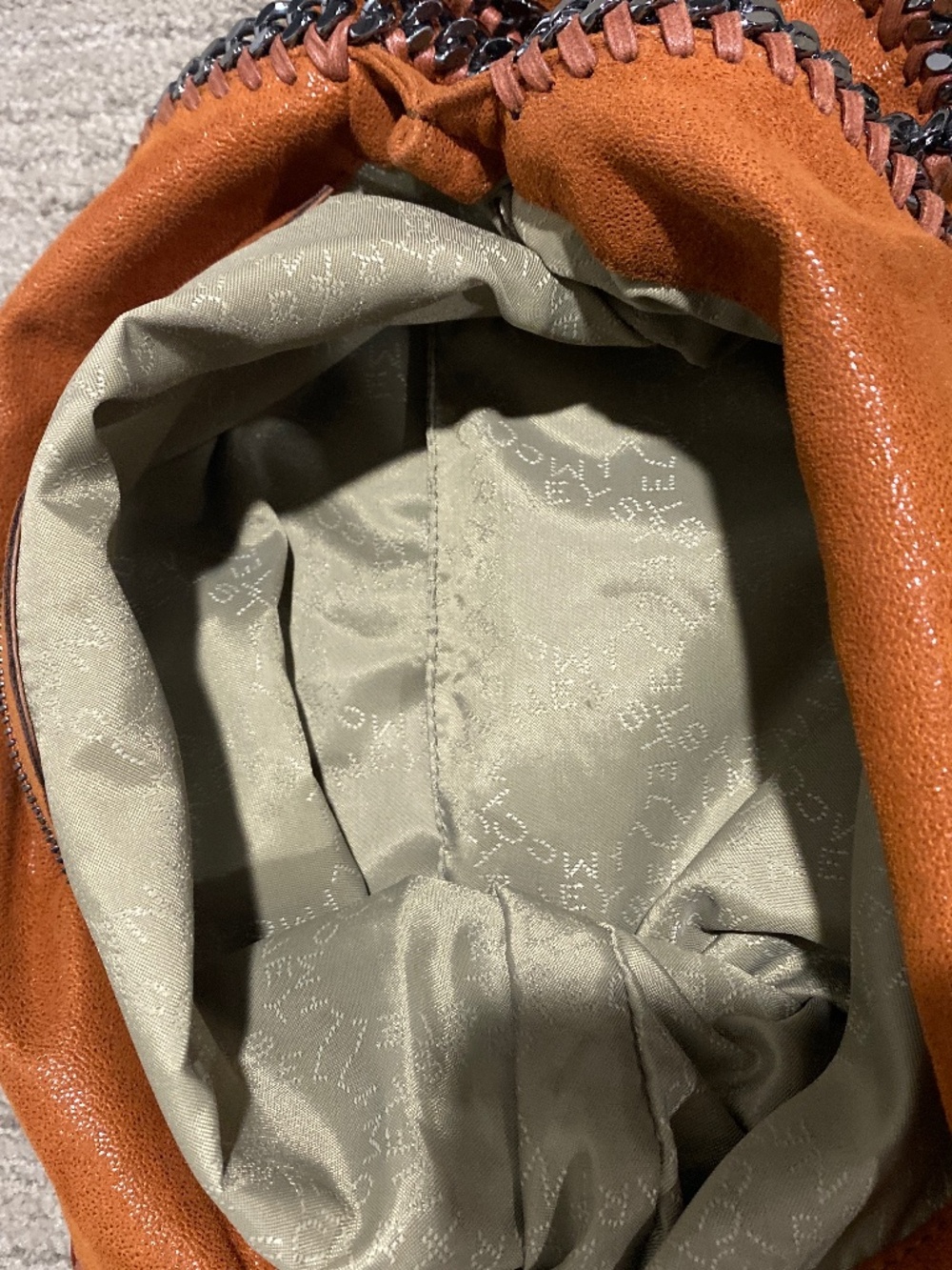 Stella McCartney Falabella Orange Shaggy Deer Chain Tote Bag - Picture 6 of 8